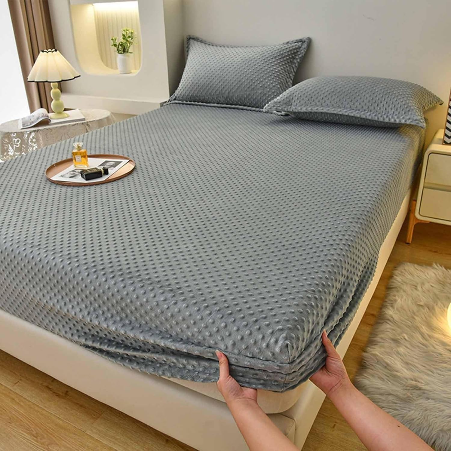 Plush Shaggy Fitted Sheet -Velvet Fitted Sheet Faux Fur Bottom, Flannel Warm Tie Dyed Mattress Cover,No Pillowcases(C,180x200cm)