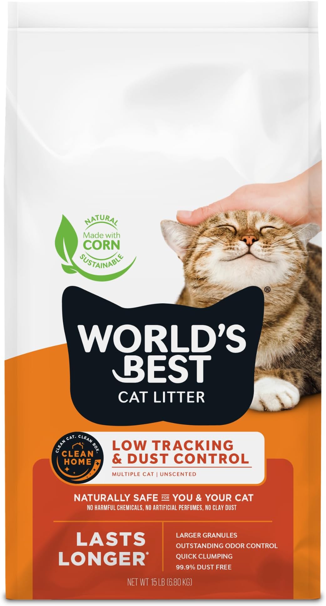 WORLD'S BEST CAT LITTER Low Tracking & Dust Control Multiple Cat Unscented 15 Pounds