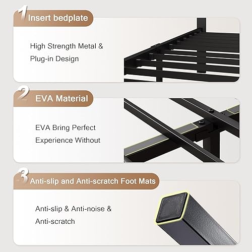 Miniatura 5 de Base de cama de metal tamaño Queen, cama de plataforma con cabecera tapizada con botones, almacenamiento debajo de la cama de 12 pulgadas, soporte