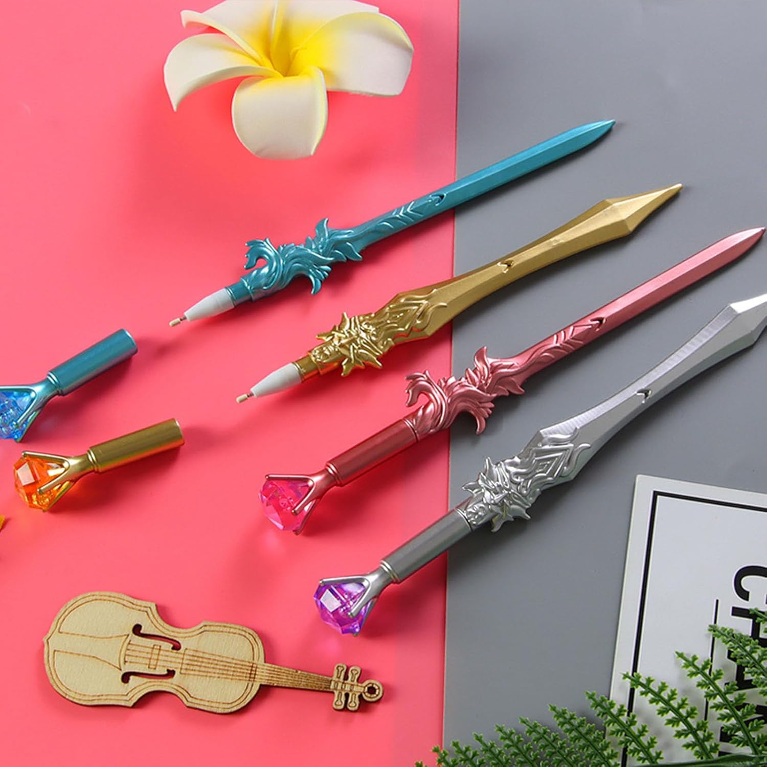 Ancient Sword Pen Pack, Plastic Black Gel Ink Sword Pens for Christmas Birthday Party School Office Writing Supplies (48PCS Set), TG146141014