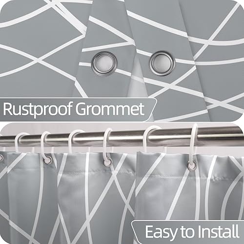 Miniatura 36 de Cortina de ducha pequeña a rayas gris claro degradado para baño, 36 x 72 pulgadas, juego de cortina de ducha geométrica para cabina de RV con Gris