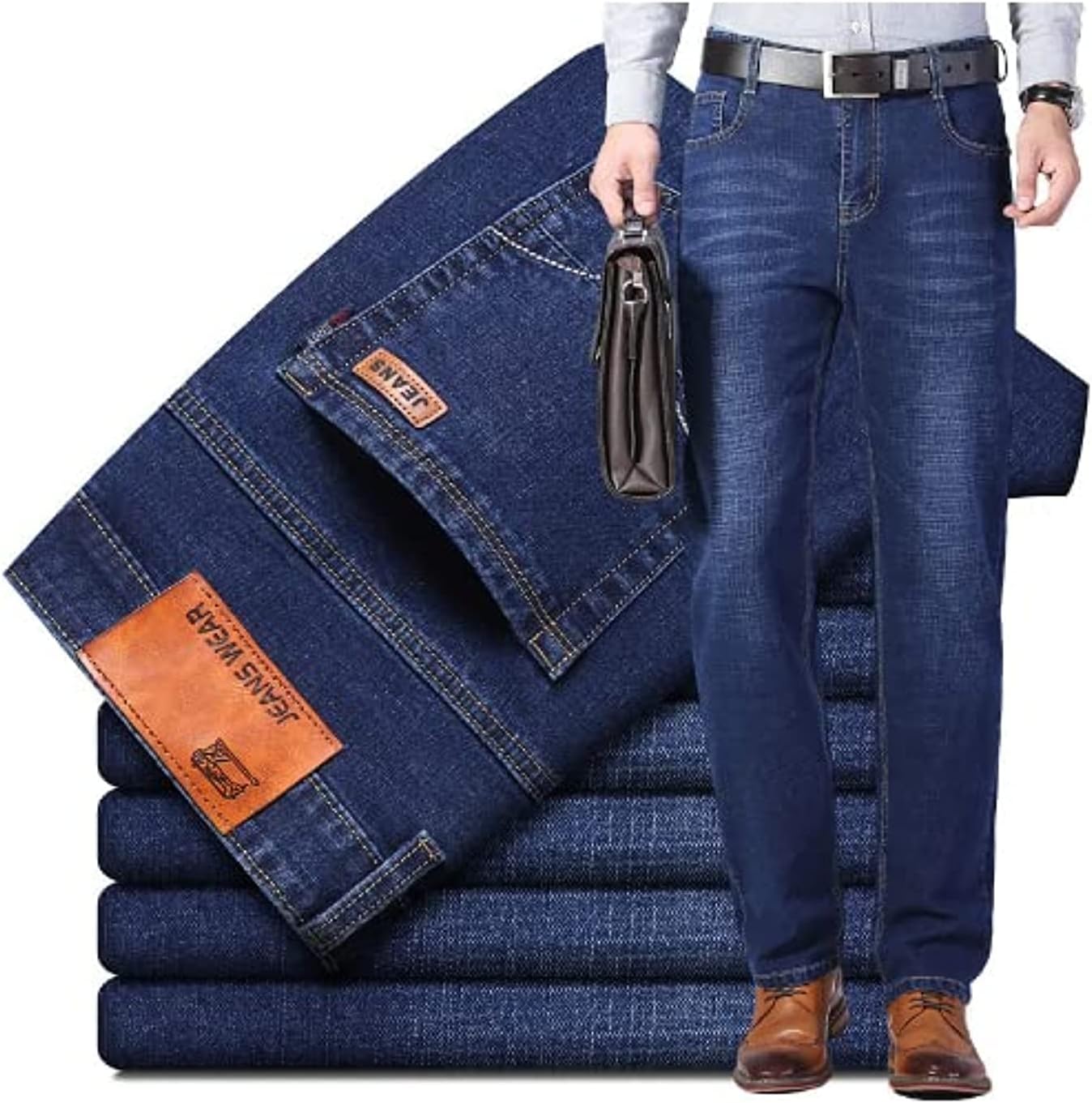KKAERDIYA Men’s Jean Relaxed Straight Jeans Bussiness Casual Pants Classic Stretch Jeans KKAERDIYA Men’s Jean Relaxed Straight Jeans Bussiness Casual Pants Classic Stretch Jeans
