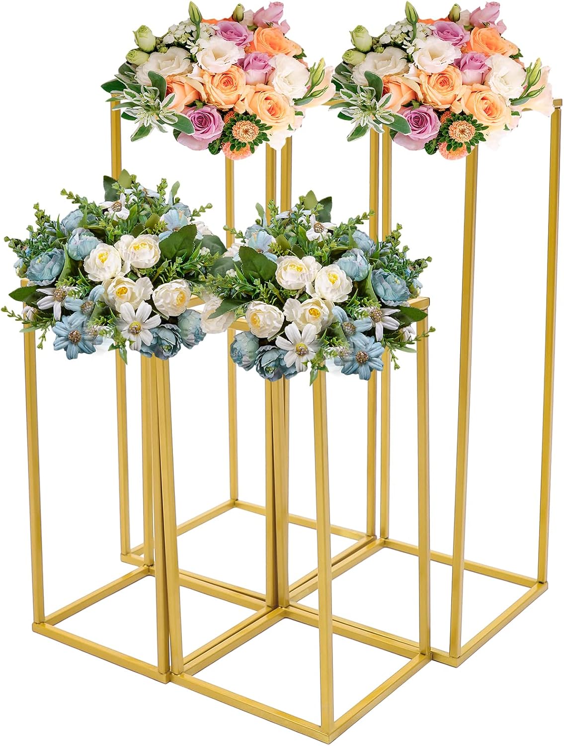 4pcs Flower Stand Gold Column, Flower Pedestal Wedding Party Decor, for Balcony, Bedroom, Living Room,Corridor, Office, Corridor Disk Rack,23.6x9.4x9.4 inch