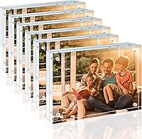 Egofine 4x6 Acrylic Picture Frames 6 Pack - 20mm Thick Double-Sided Magnetic Frameless Clear Frames, Free-Standing Desktop Display