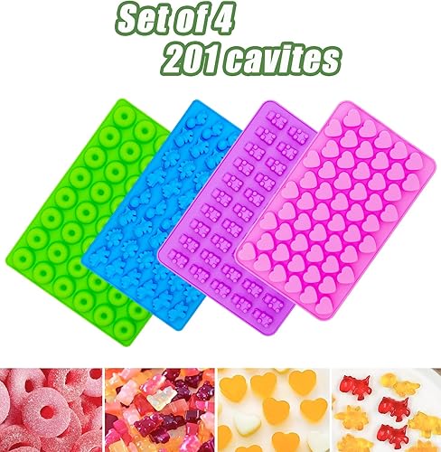 Miniatura 5 de HKUCFTT Moldes de goma para caramelos, molde de oso de goma de silicona con 2 goteros, moldes de silicona antiadherentes que incluyen corazones,