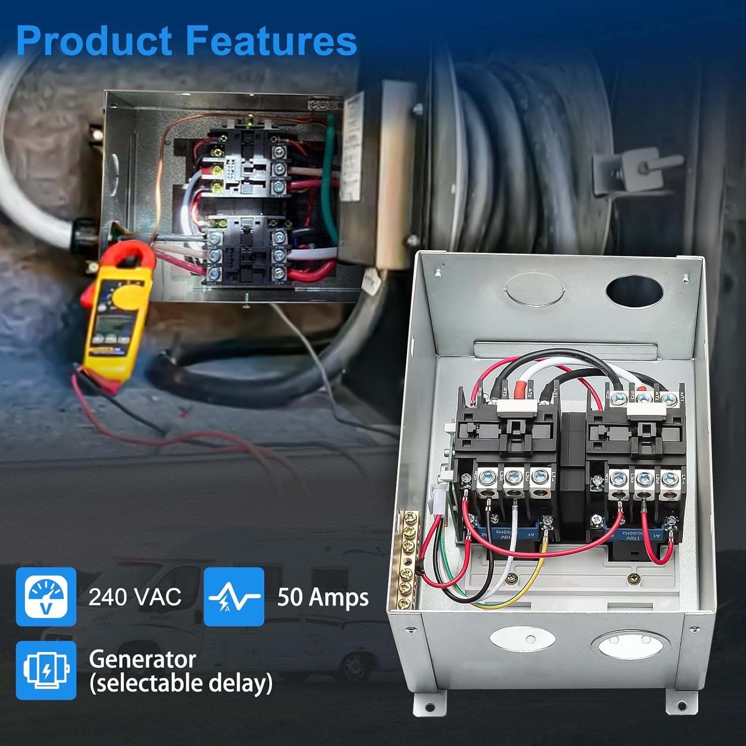 RV 50 Amp Transfer Switch Automatic Transfer Switch for RV Speedboats Home Standby, PD52 Power Supply 120/240 Volt Dual Protection