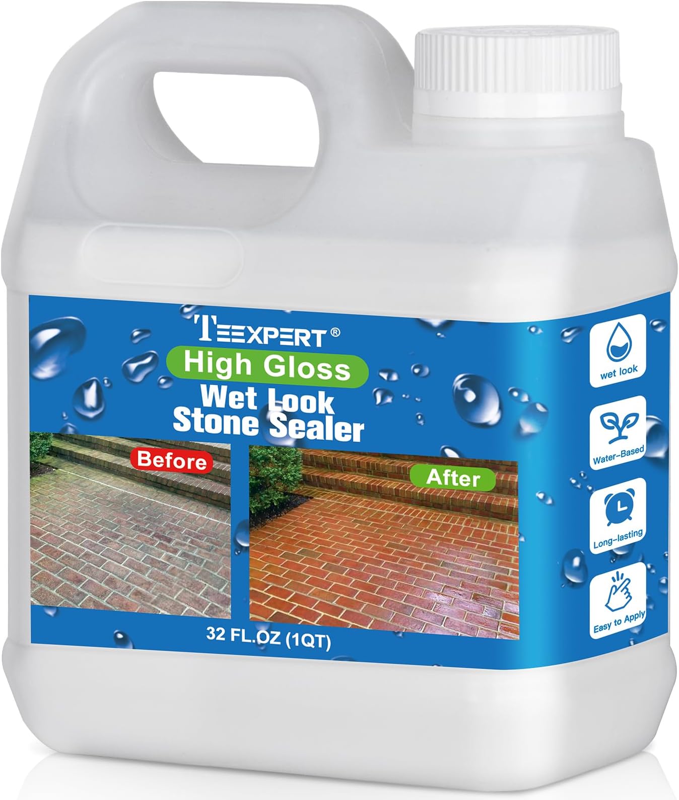Wet Look Stone Sealer - 32OZ Natural Stone Sealer with High Gloss Finish for Floor Driveway Patio Water Resistance, Durable & Long Lasting Easy to Apply for Pavers Slate Brick Sandstone
