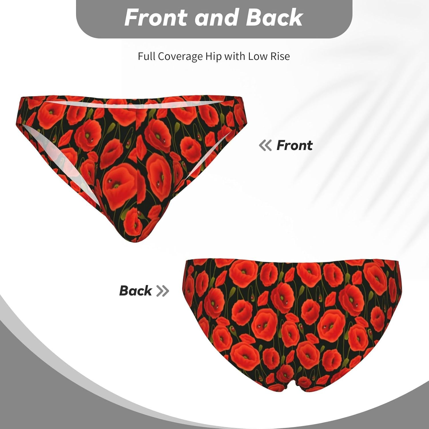 Men's poppy flowers Print Bikini Briefs Breathable Stretchy Micro Bulge Pouch Underwear