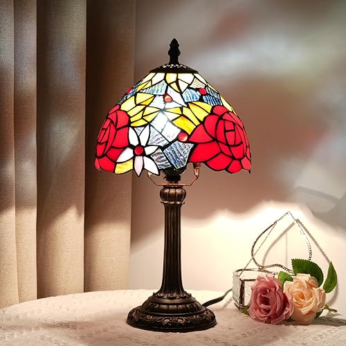 Miniatura 2 de Tiffany - Lámpara de mesa de vidrieras de 8 x 8 x 14 pulgadas, luz de lectura para escritorio, decoración junto al dormitorio, sala de estar, hogar