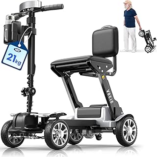 VOCIC D71 Elektromobil klappbar leicht für Senioren-21KG,20KM Kohlefaser Elektrischer Mobilitätsroller mit längenverstellbaren Rahmen bis 150KG,Flugzeugzertifizierung,5 Jahre Support (Schwarz Silber)