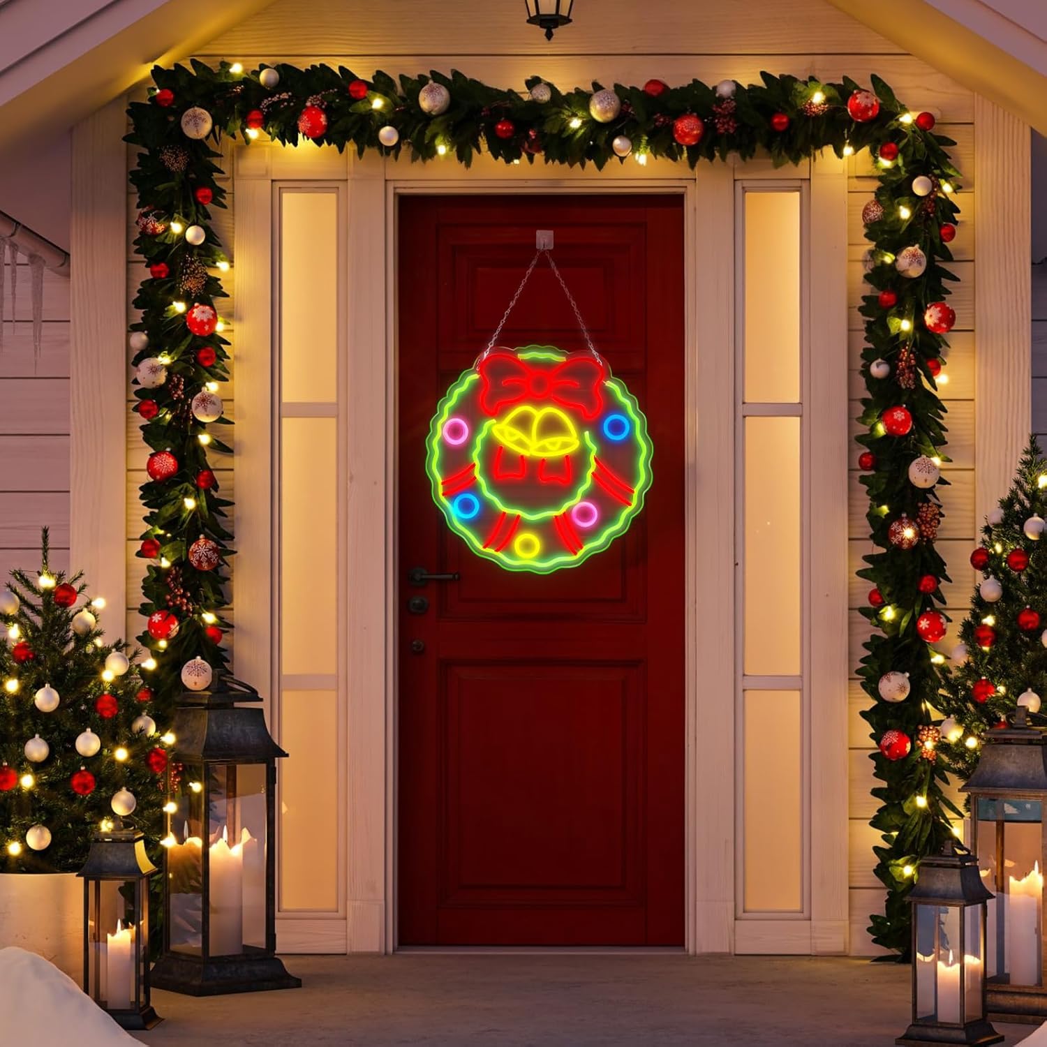 FITNATE Christmas Wreath Neon Sign for Wall Door Decor, 12.6'' Dimmable Christmas Neon Light, USB Powered LED Neon Sign for Living Room, Bedroom, Party Decor - Image 3