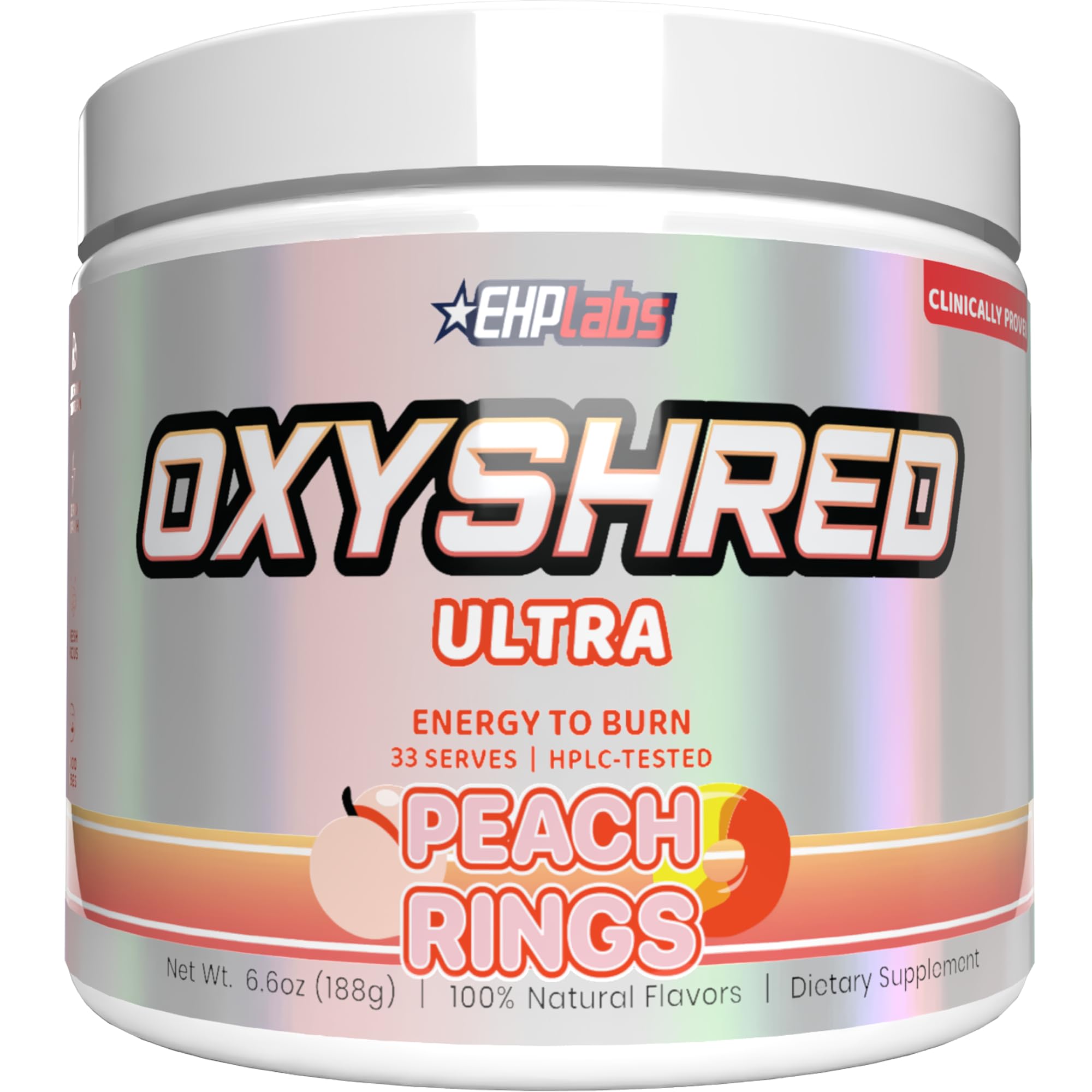 EHP Labs OxyShred Pre Workout Powder - Peach Candy Rings, 33 Servings