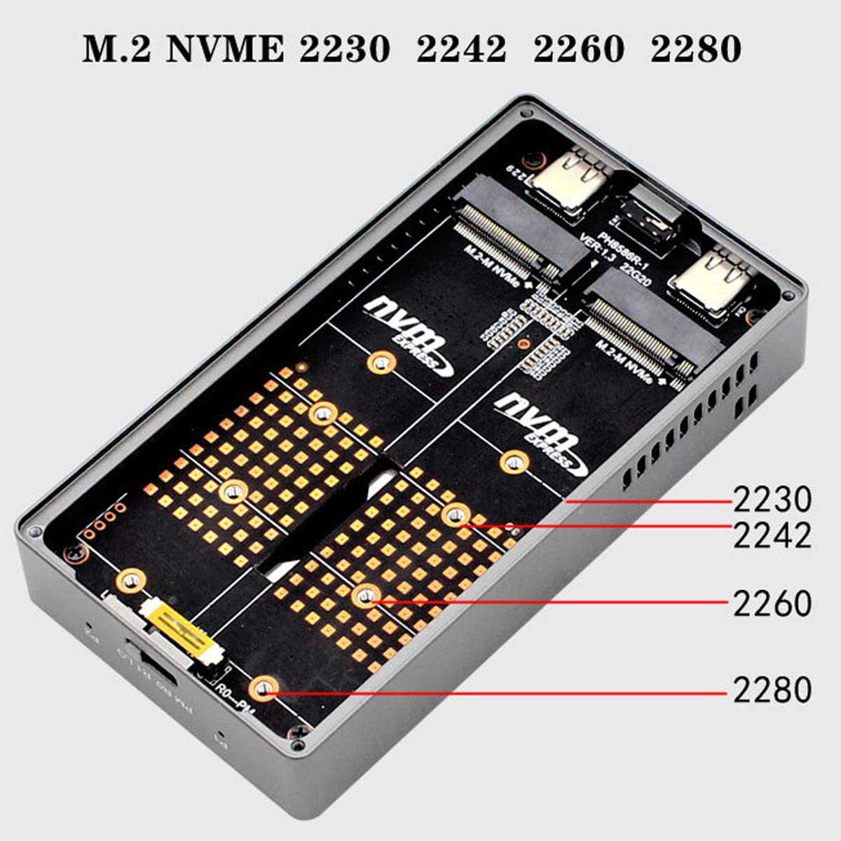 Podwójny NVME M.2 NGFF M-Key do USB-C Type-C Raid0 Raid1 JOBD duża obudowa 20 Gb/s z adapterem Hyper Fan Raid0