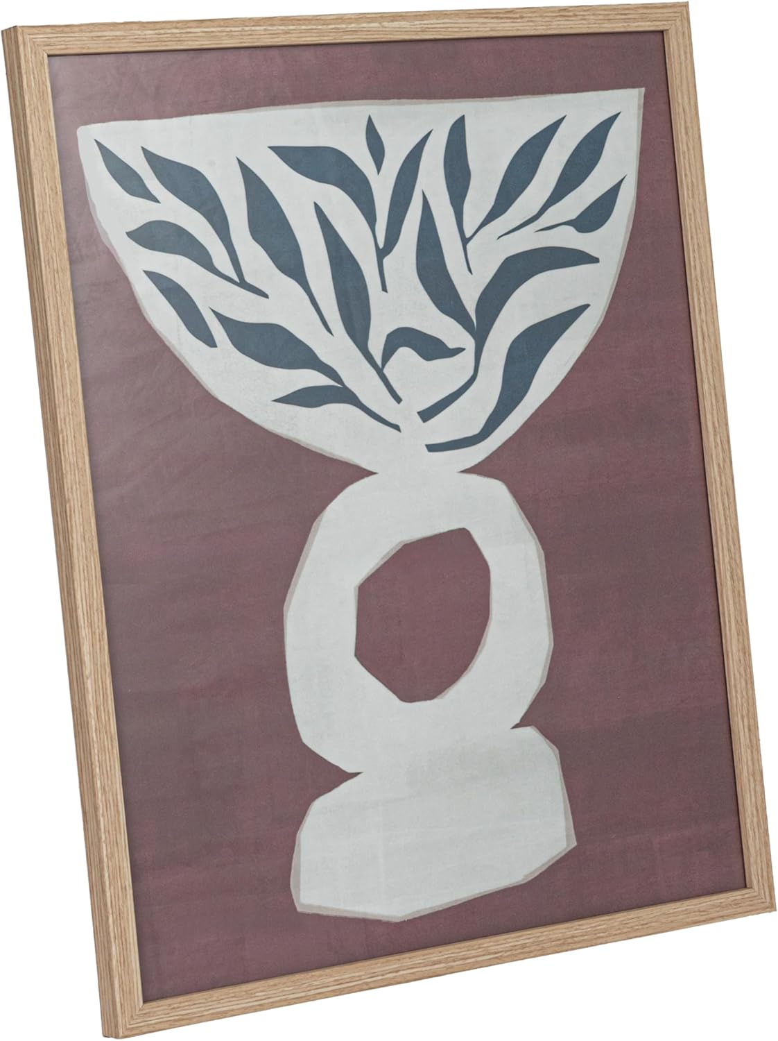 Creative Co-Op Reclaimed Wood and Glass Wall Art with Vase and Leaves, Multicolor