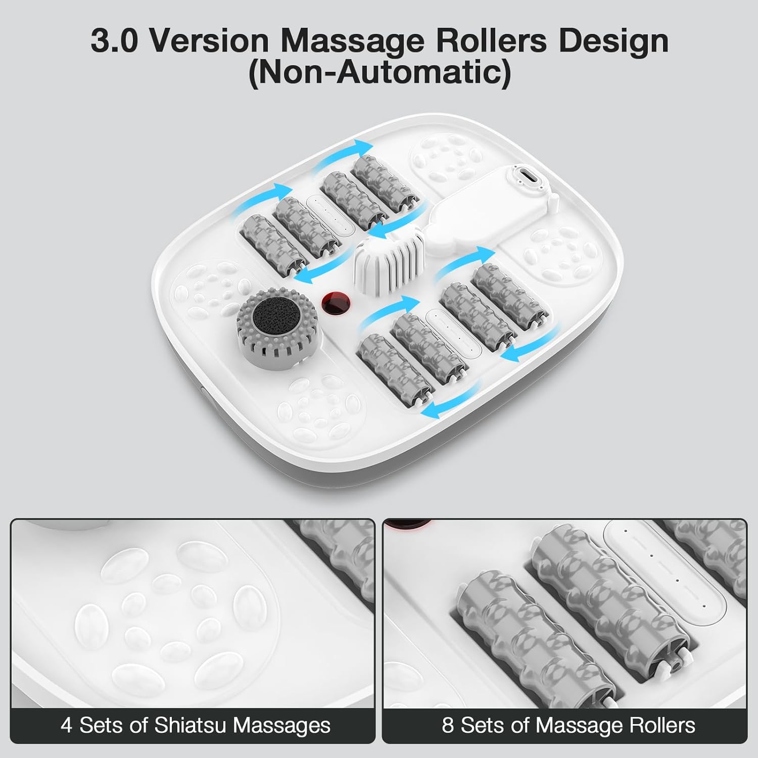 hospan collapsible foot spa with heat, bubble, red light, and temperature control, foot bath massager with 8 shiatsu massage rollers, pedicure foot spa for relaxation and stress relief gray