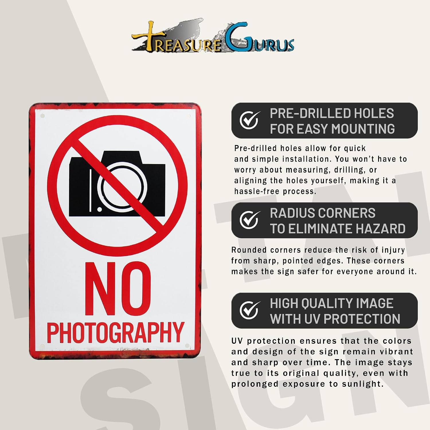 Funny No Photography Metal Signs - No Photography Allowed Camera Sign for Man Cave, Dorm Room, Garage or Office Decor - Retro Tin Signs, Cool Posters, Sarcastic Wall Decorations for Men 12"x8" image 3