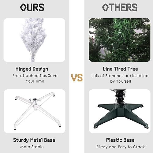 Miniatura 7 de Dporticus Árbol de Navidad artificial ecológico de 6 pies con patas de metal sólido, 800 puntas, árbol completo (blanco)