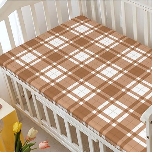 Miniatura 3 de Sábana bajera ajustable para cuna pequeña con temática de cuadros marrones, sábanas portátiles para cuna, suaves y elásticas, sábana bajera para