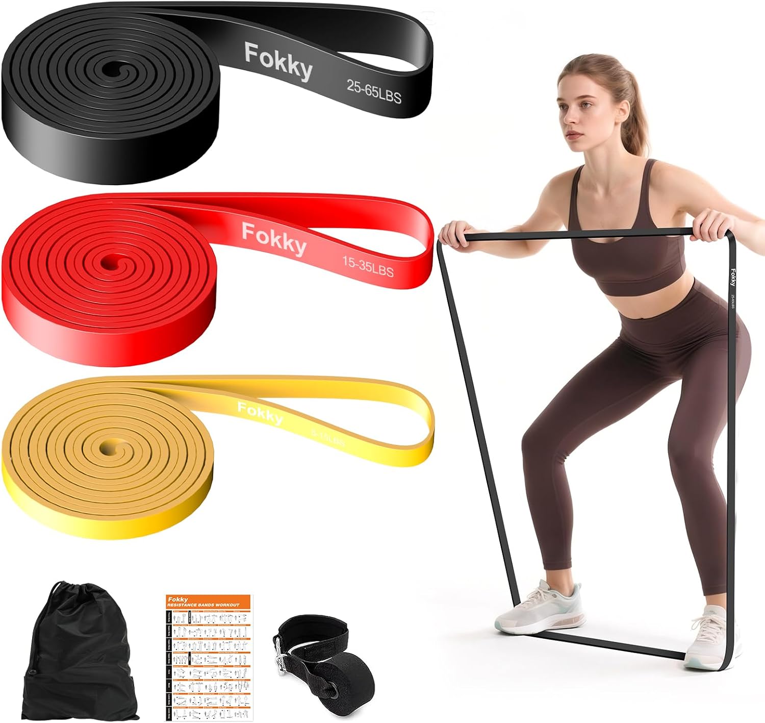 Fokky Resistance Bands, 3 Levels Exercise Band with Door Anchor, Resistance Bands Set for Men&Women, Pull Up Bands for Gym Workout, CrossFit, Stretching, Strength Training
