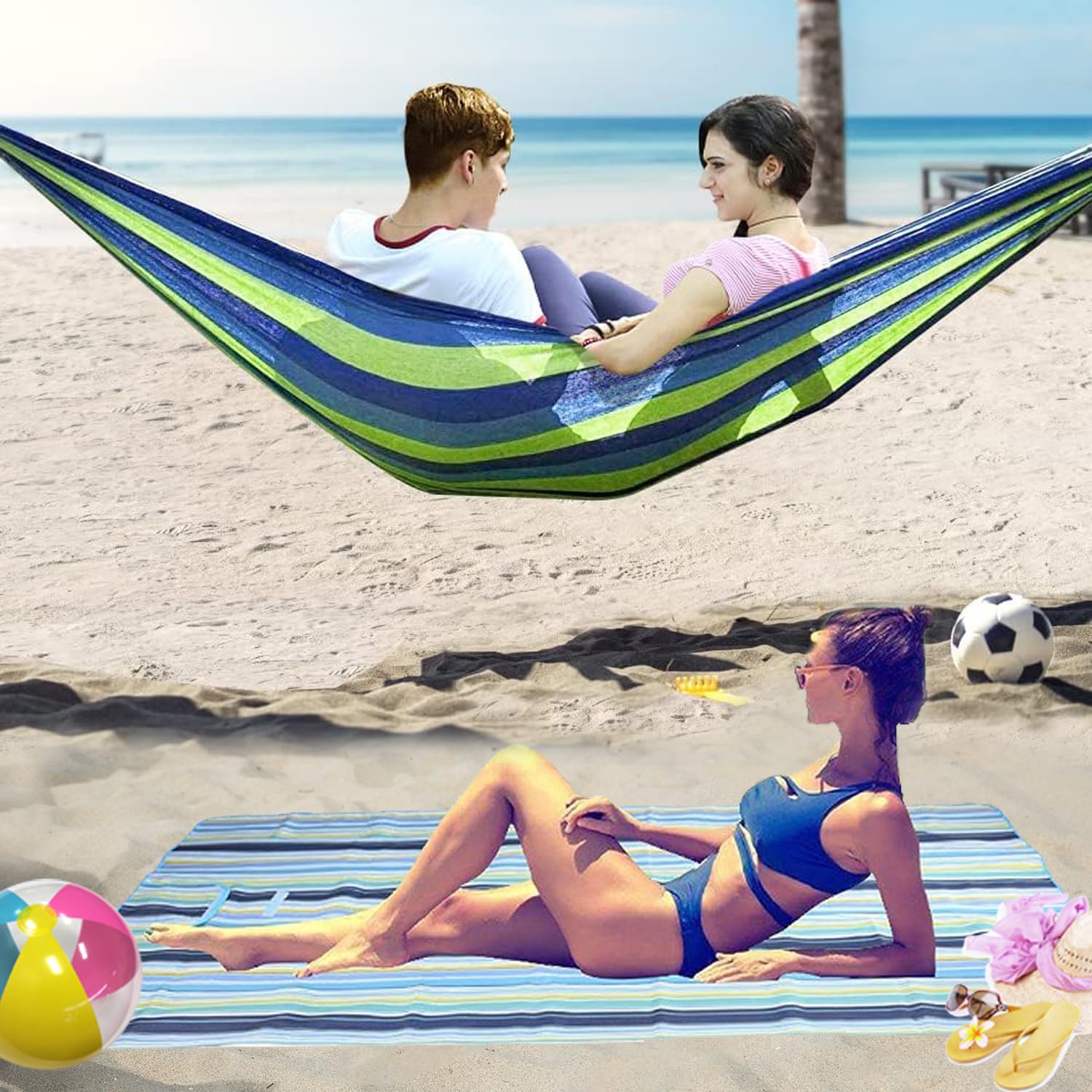 HACER Camping Hammock and Foldable Picnic Mat Combo Portable Cotton Fabric Swing & Sleeping Rug Set Hanging Bed Beach Kit for Indoor Outdoor Garden Baby Adults Men Women-image-16