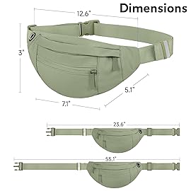 Frenou Large 4-Zipper Waist Pack Crossbody Belt Bag for Running Fanny Pack for Women and Men Crossbody Belt Bag Bum Bag with Adjustable Strap for Sports Dark Khaki Green