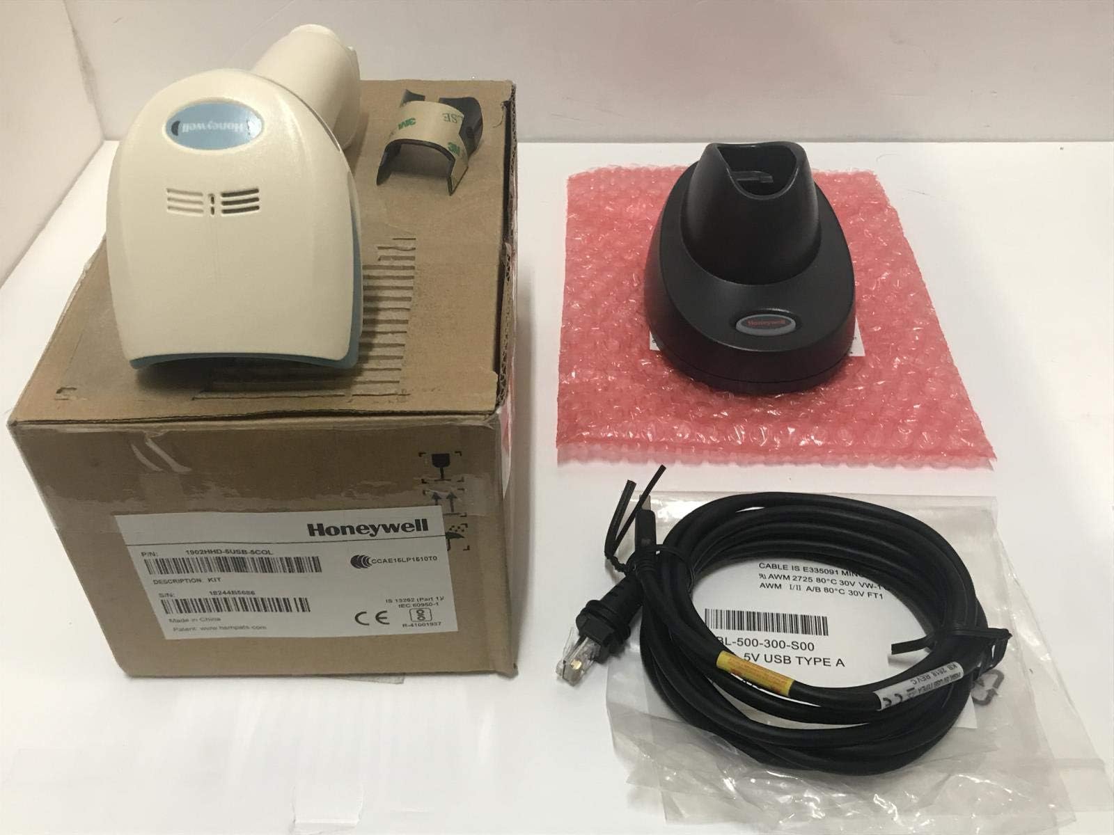 Honeywell1902HHD-5USB-5COL Xenon 1900 Area-Imaging Scanner USB Kit 1D PDF 2D HD White Disinfectant Base Cable Color Img