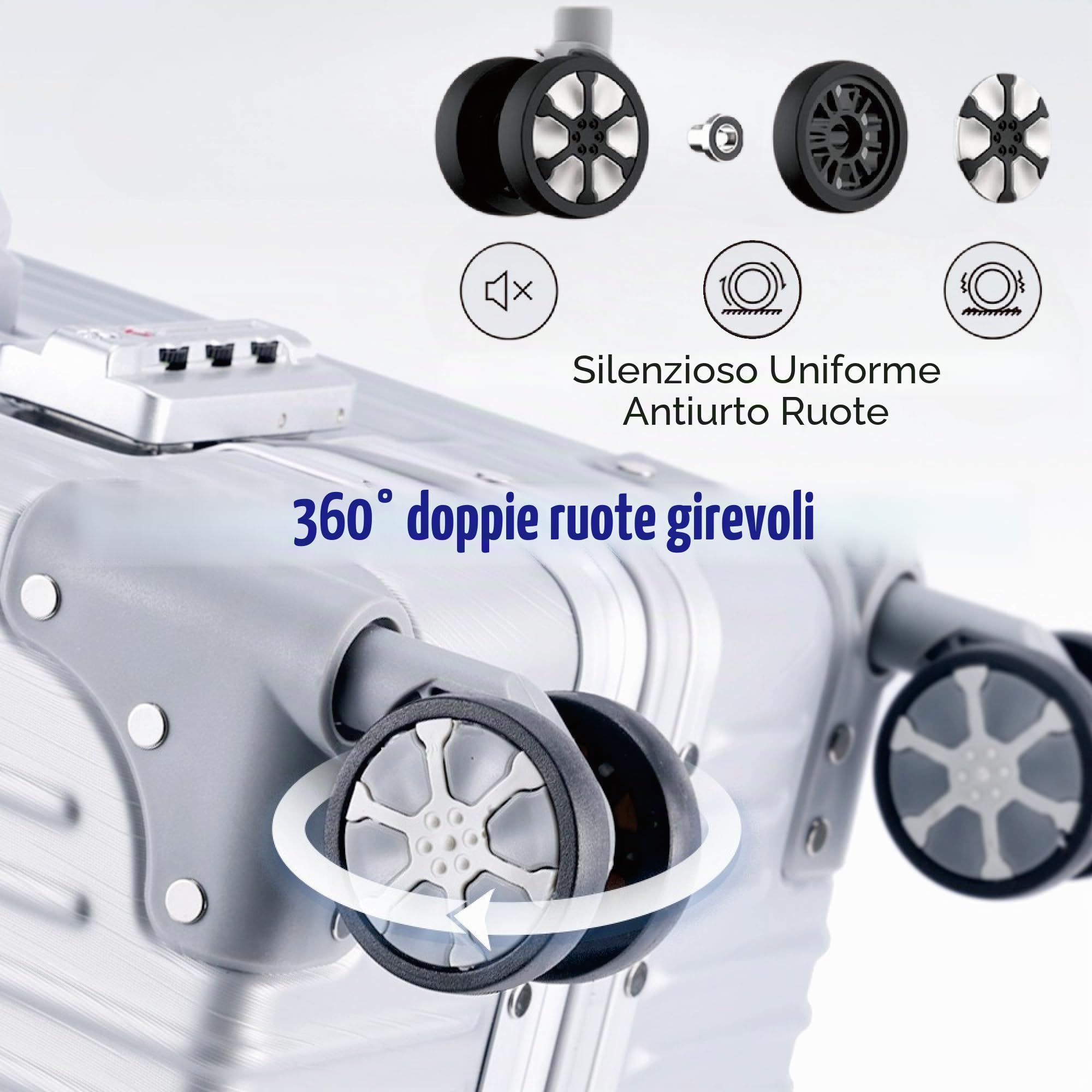 Aoliwei Valigia con telaio in alluminio, S (55 cm), bagaglio a mano, leggero al 100% in policarbonato rigido, effetto metallo, 35 l, valigia da viaggio con TSA, 4 ruote silenziose a 360°, argento