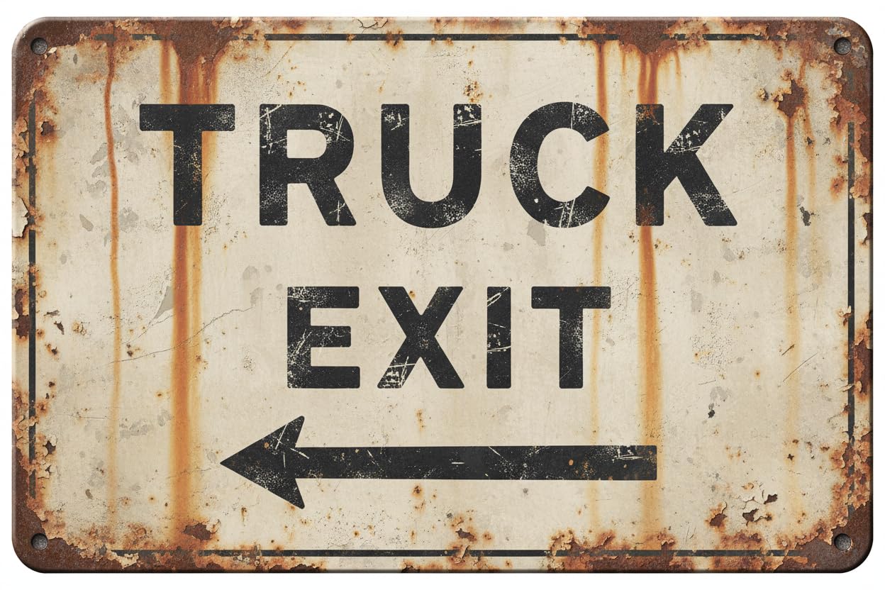 Wall Decor Truck Exit With Left Arrow Sign. 8x12Inch Metal Vintage Signs Aluminum Plates Printed