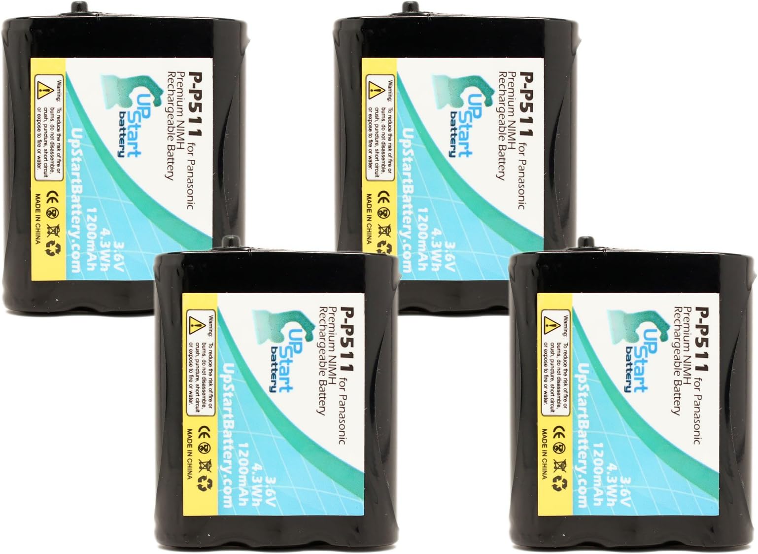 4X Pack - P-P511 Battery for Panasonic KX-TGA270S, KX-TG2740, KX-FPG376, KX-TG2730, KX-TGA510M, KX-FPG371, KX-TG5100 Cordless Phones (1200mAh, 3.6V, NI-MH)