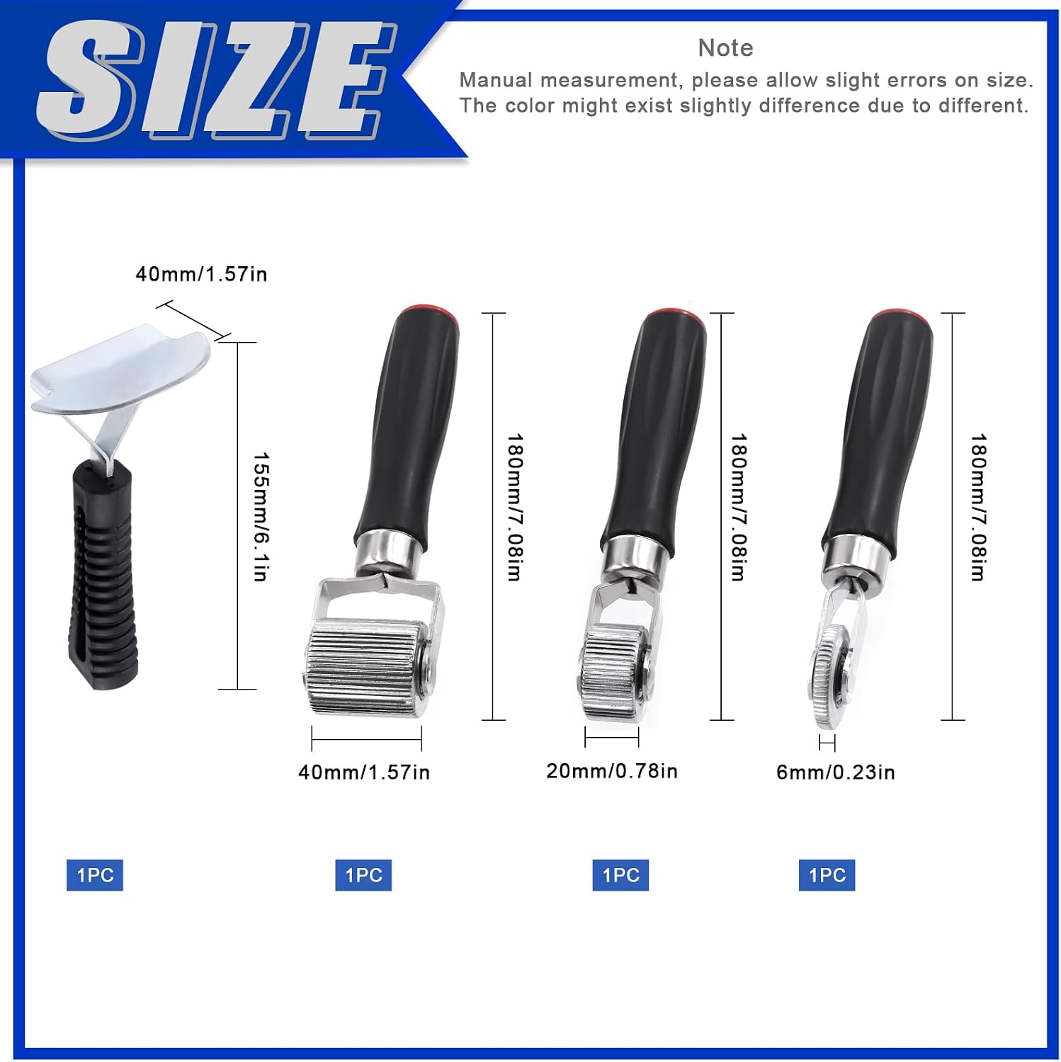 Glarks 4Pcs Car Sound Deadening Roller, 6mm 20mm 40mm Metal Installation Tool Application Wheel Roller Seam Roller Sound Proof Insulation Metal Kits with Scraper for Car Sound Deadening Installation