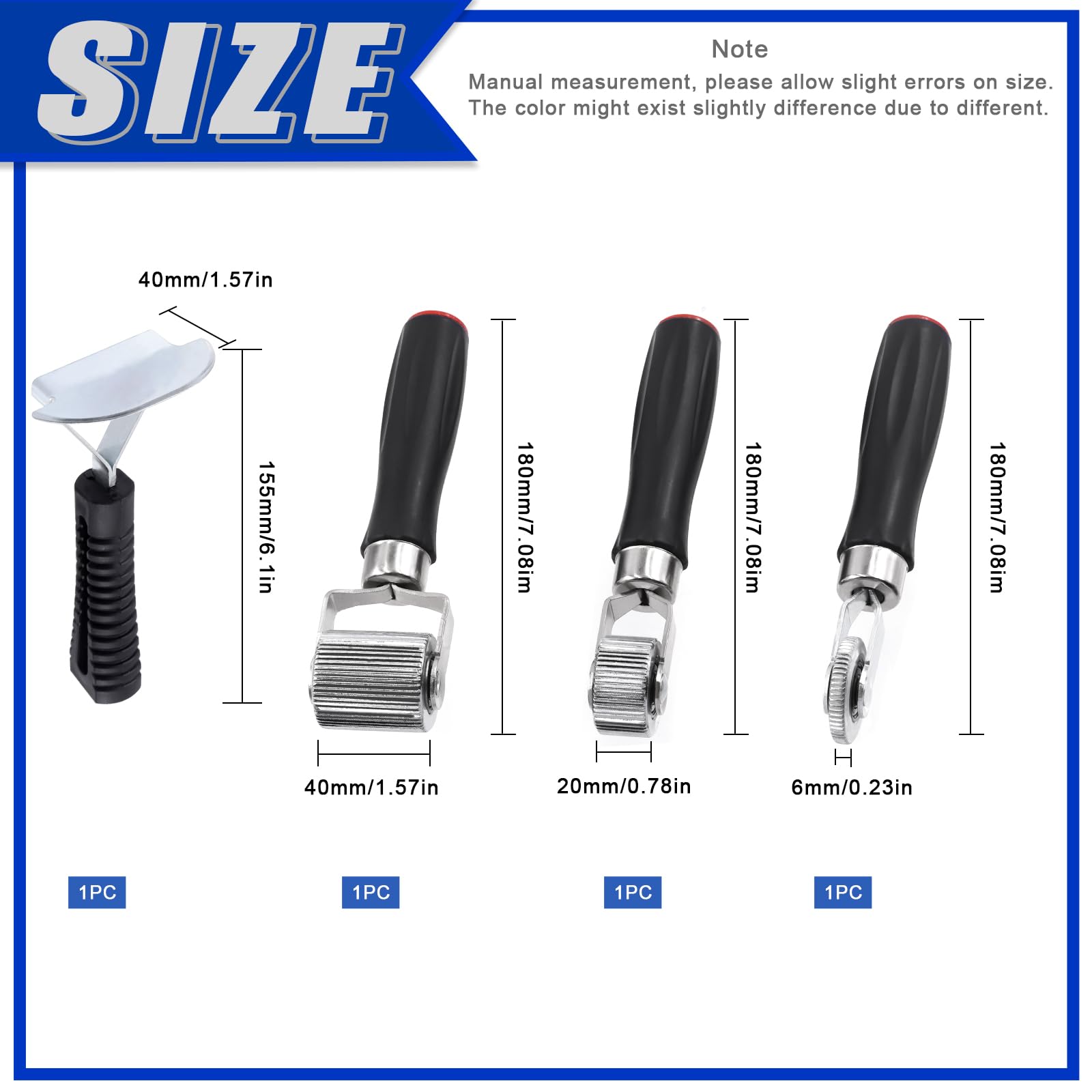 Glarks 3Pcs Car Sound Deadening Roller, 6mm 20mm 40mm Metal Installation Tool Seam Roller Automotive Audio Sound Deadener Application Wheel Roller (6/20/40mm Roller + Scraper)