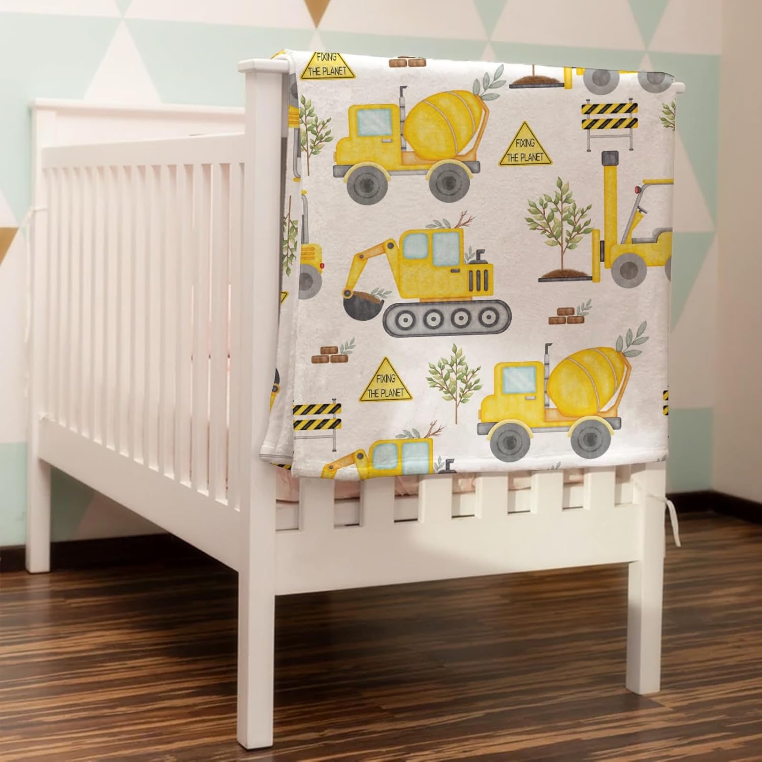 Baby Construction Truck Excavator Tractor Trees Blanket for Boy Girl Cute Construction Trucks Plants Flannel Soft Receiving Blanket Swaddle Blanket for Toddler Nursery Crib Bed Blanket Playmat 60x80