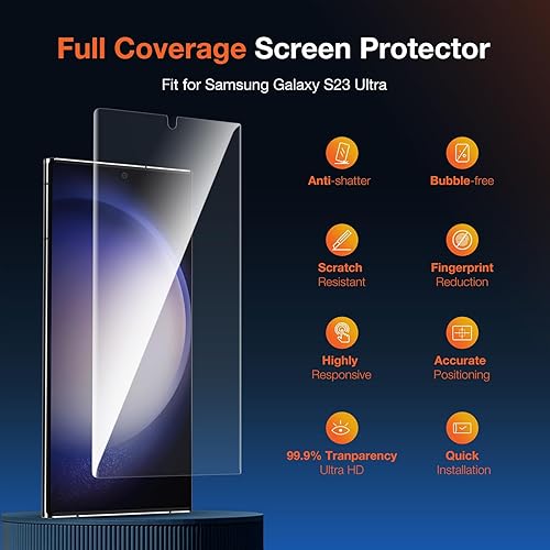 Miniatura 7 de Paquete de 2 protectores de pantalla privada antiespía para Samsung Galaxy S23 Ultra de 6.8 pulgadas, posicionamiento automático 3D curvado,