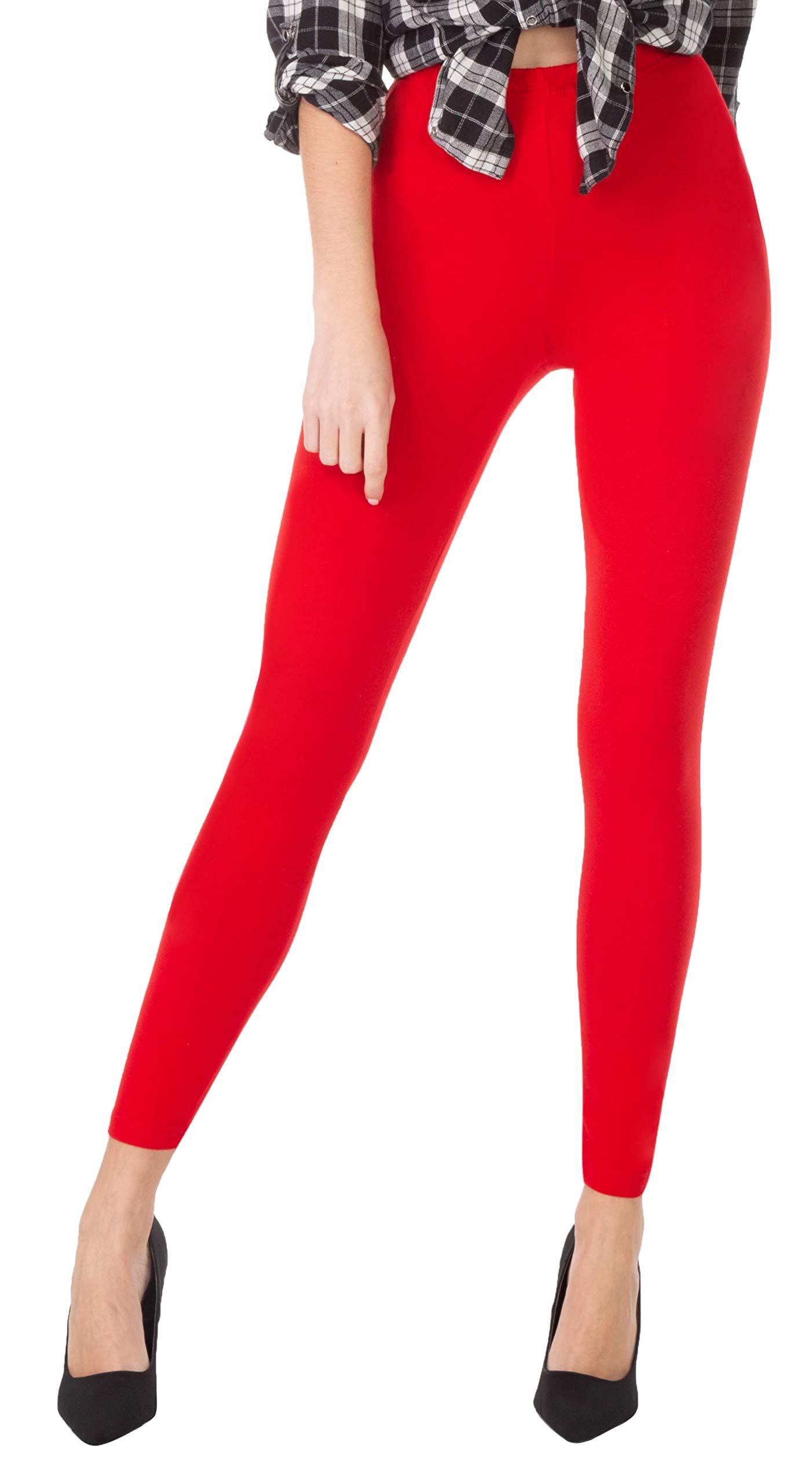 WG WEAR & GOWomen's Long Leggings Opaque Cotton Trousers Basic Ankle Length Black Red Grey 36 38 40 42 44 46