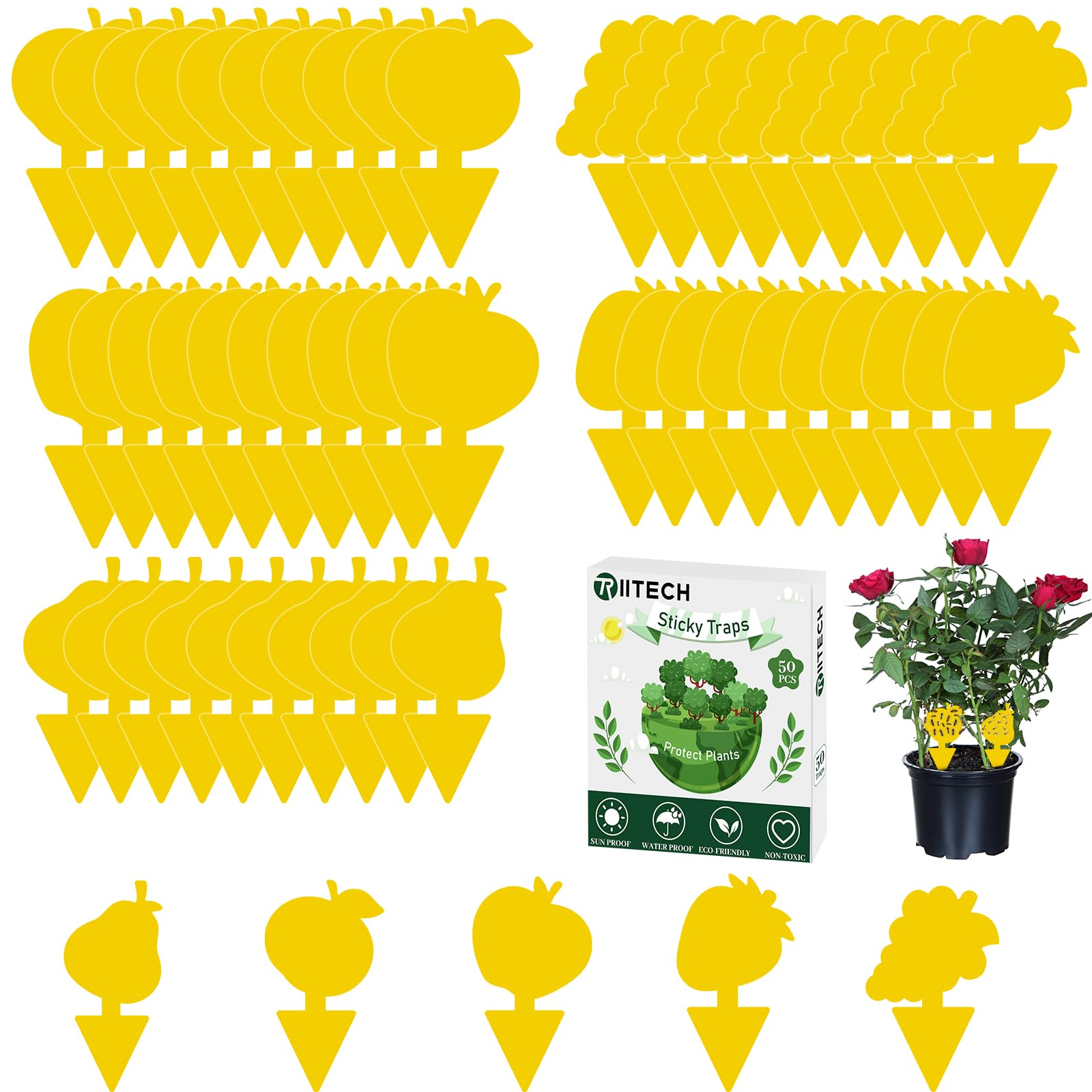 Fruit Fly Traps, TRIITECH 50 Pack Sticky Fly Traps, Plant Fly Stickers, Sticky Bug Traps for Indoor and Outdoor(Yellow Fruit) — image 1