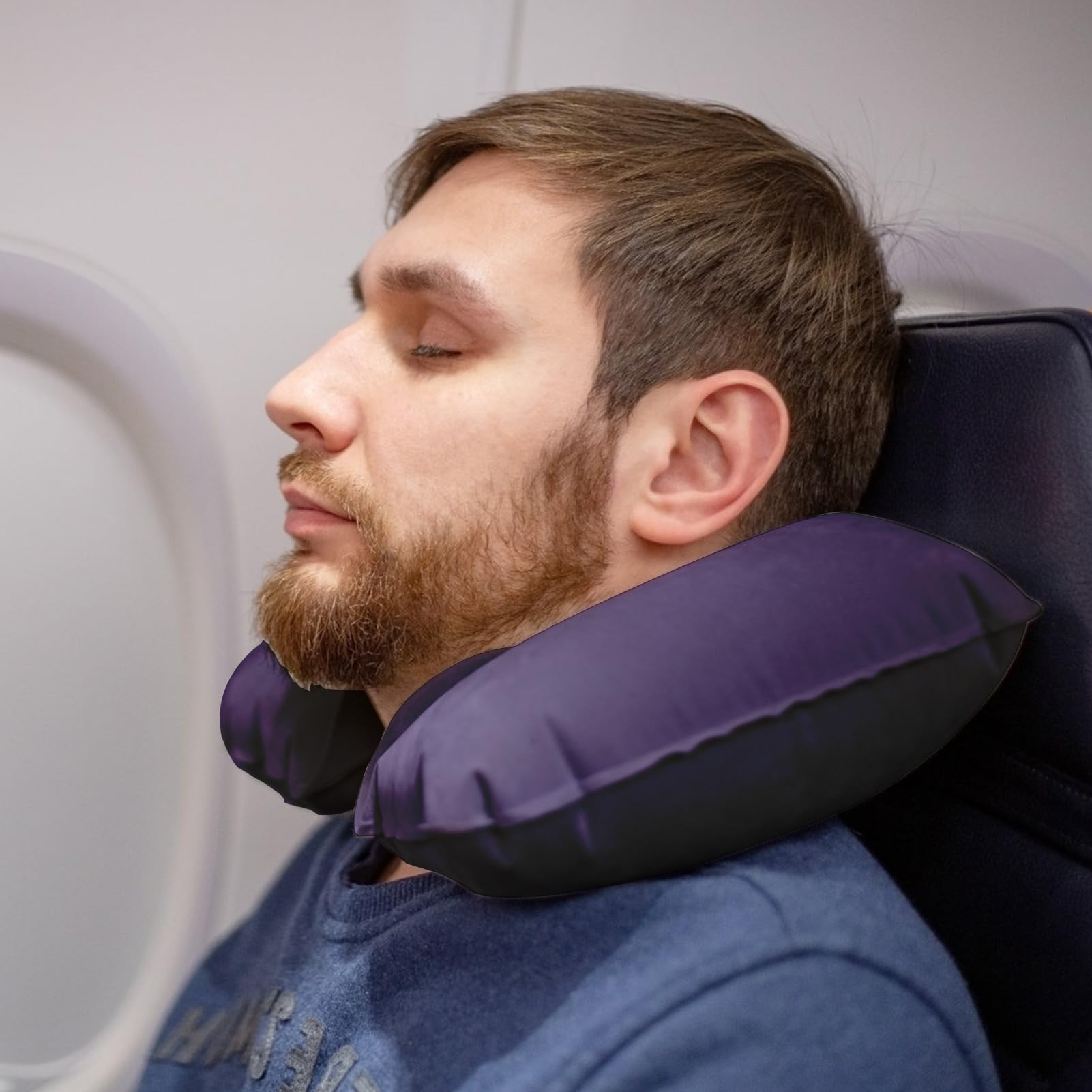 Cuscino Da Viaggio Gonfiabile A U - Per Collo, Federa Velluto Lavabile, Aereo/Auto/Treno - Foto 9