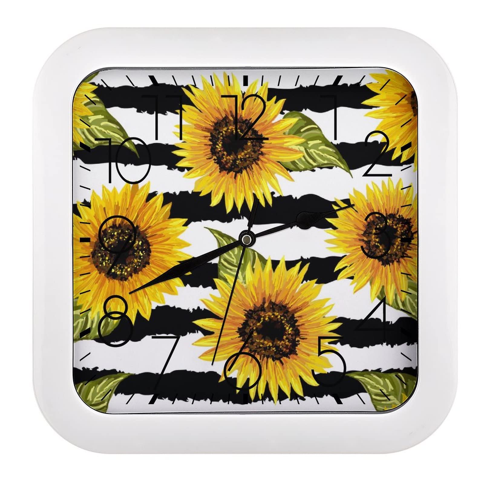 Horloge Tournesols Moderne Décoration de Bureau et Cuisine Pendule 26x26cm