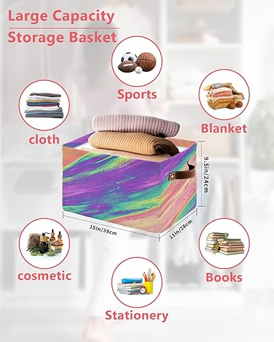 Miniatura 2 de Cesta de almacenamiento para organizar estantes, cajas de almacenamiento plegables con asa, pintura al óleo moderna, arte abstracto, estética, cesta