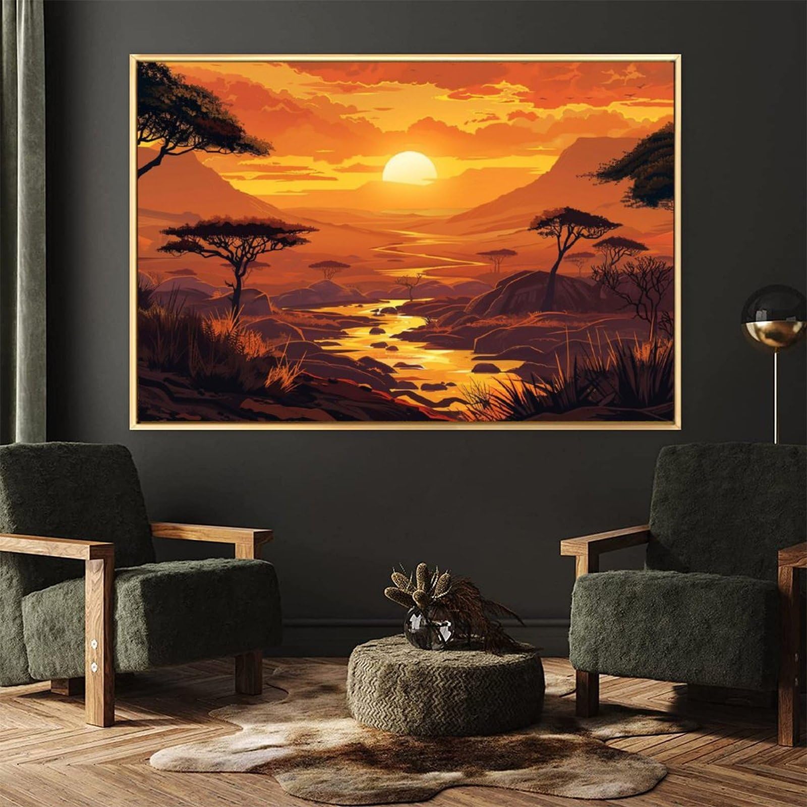 Amazon.co.jp: 絵画 アフリカのサバンナの夕日 アートパネル ポスター