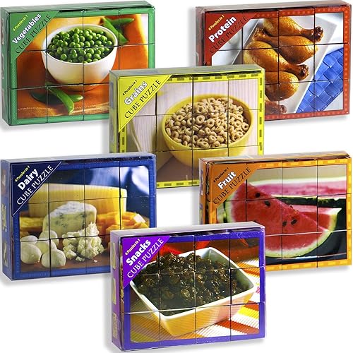 Stages Learning Food Group - Juego de 6 cubos de madera para preescolar (36 piezas), multicolor