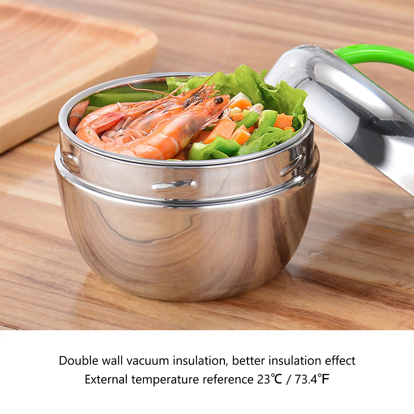 Fiambrera aislada, contenedores térmicos de Alimentos para Alimentos Calientes Caja Bento de Doble Pared de Acero Inoxidable con Compartimento y Tapa 1.3L / 44oz