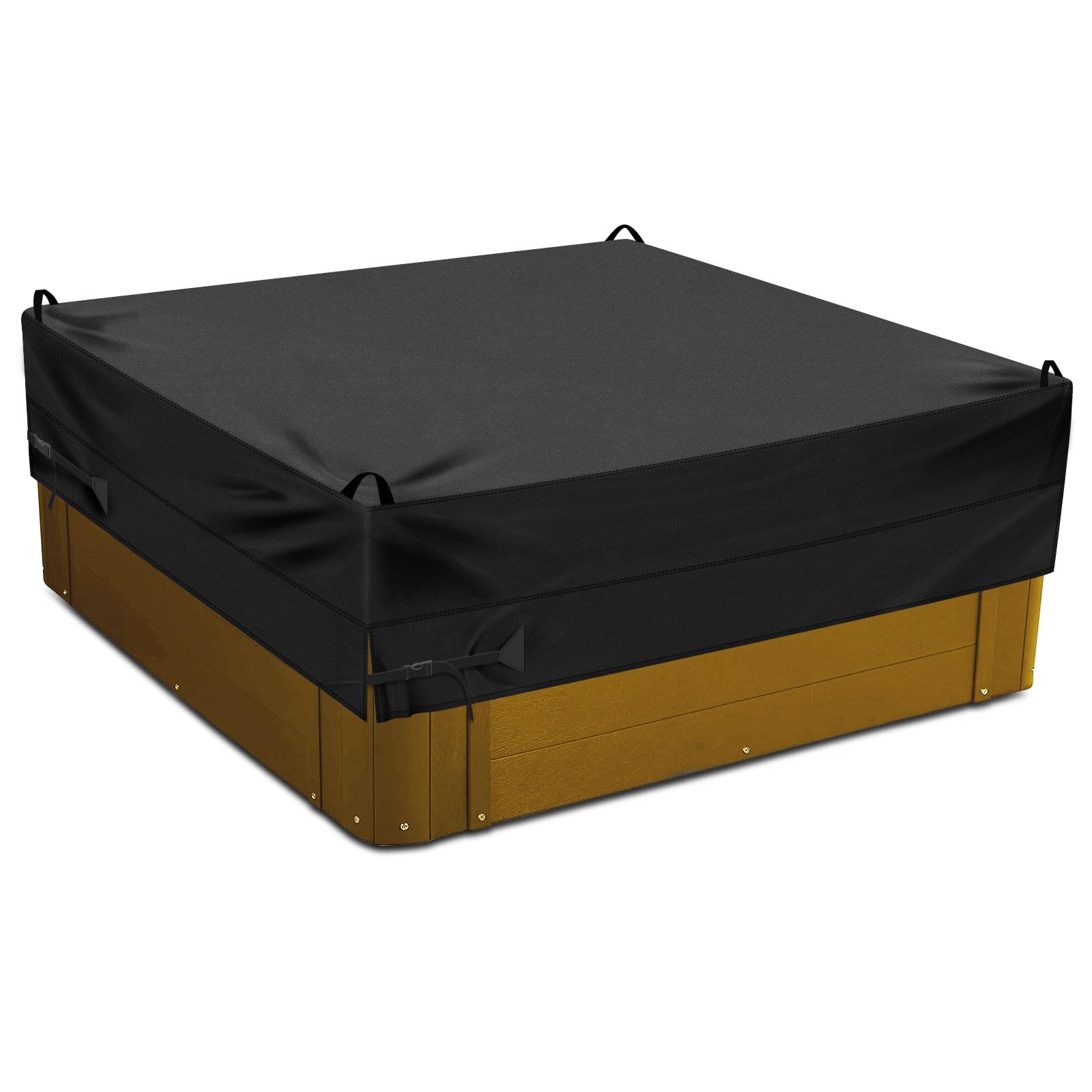 Kipiea 85"x85"x20" Outdoor Square Hot Tub Cover - 600D Waterproof Oxford, UV & Wind Resistant, Black
