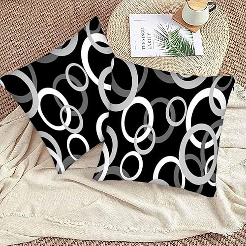 Miniatura 3 de Juego de 2 fundas de almohada con círculos geométricos abstractos de 18 x 18 pulgadas, color blanco y negro, juego de 2 fundas de almohada cuadradas