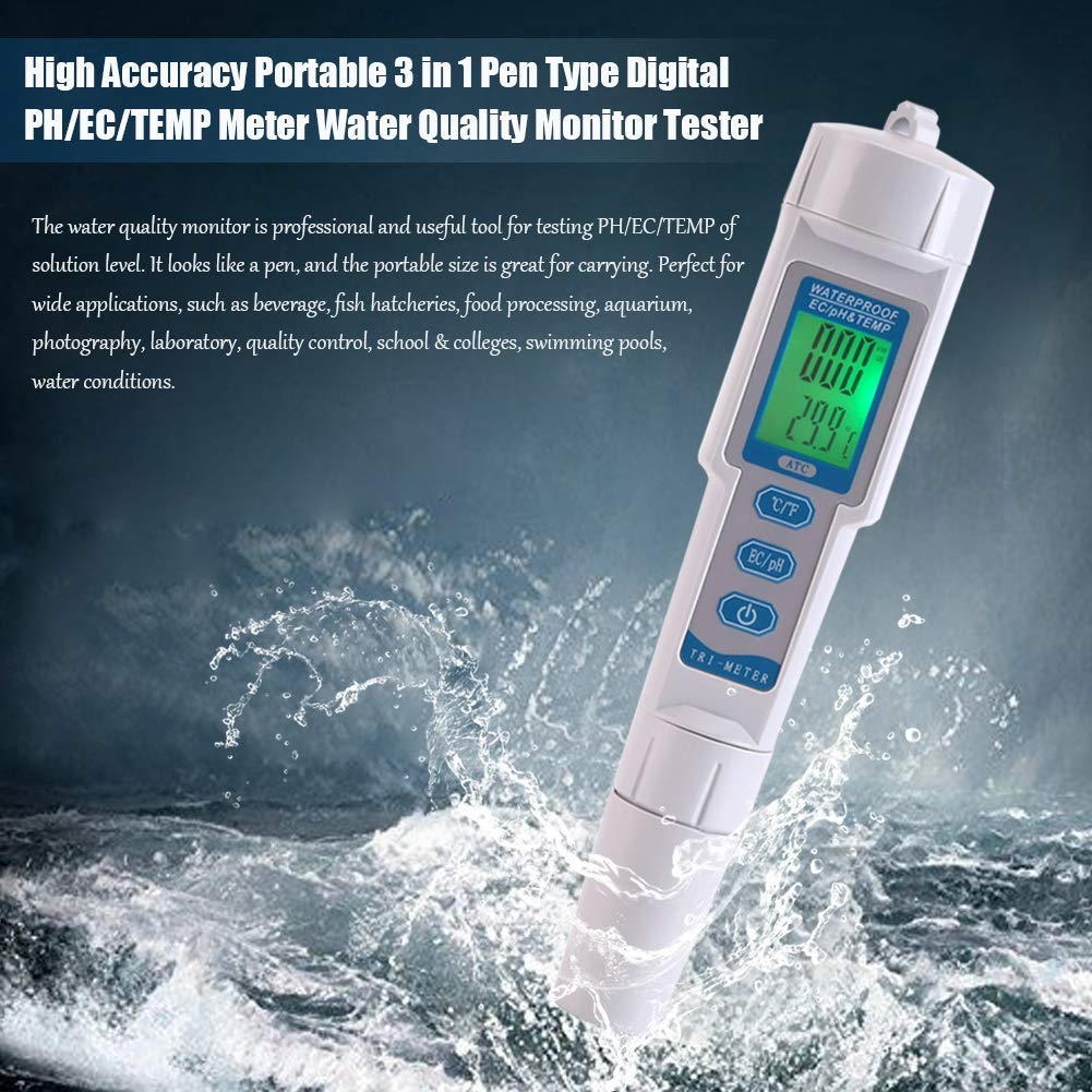 PH-metro Digitale PH LCD Precisione Misuratore di Qualita dell'acqua 3 in 1 PH/EC/TEMP Tester Portatile Pen Stick Monitor