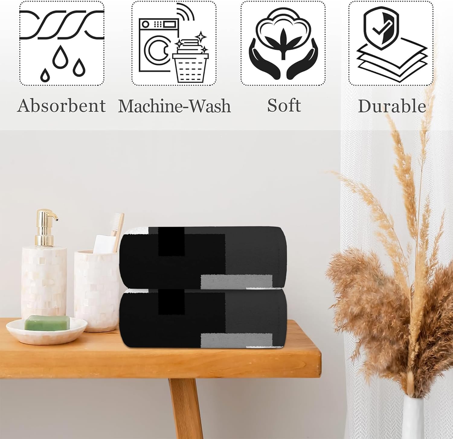 Black White Grey Geometric Hand Towel Set of 2,Abstract Mid Century Checkered Art Bathroom Kitchen Hand Towel,Soft Absorbent Decorative Bathroom Kitchen Hotel Gym Yoga - Image 4