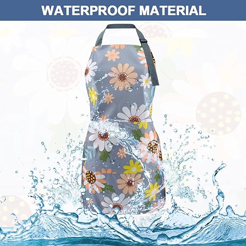 Miniatura 5 de Kakalote 2 delantales para mujer con bolsillos, delantales con patrón floral para cocinar, impermeables, ajustables, largos, delantales florales,