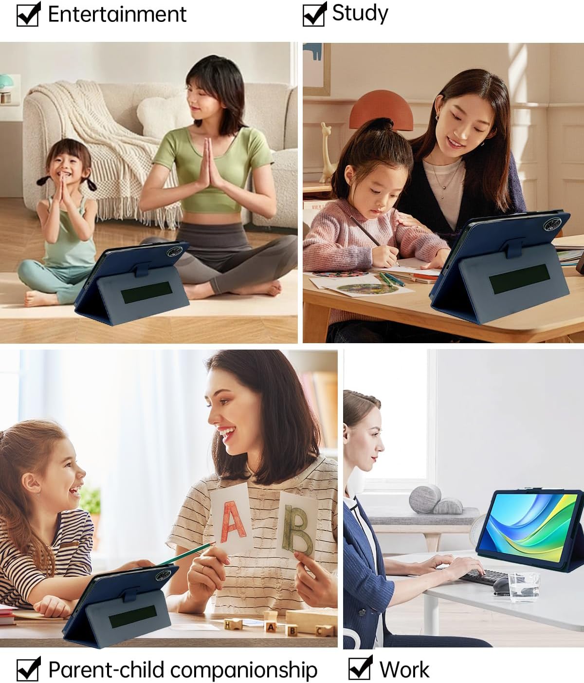 Case for DOOGEE Tab E3 Max Android 15 Smart Tablet 14 inch，WUNIAK Premium Leather Business Folio Stand Cover for DOOGEE Tab E3 Max Android 15 Smart Tablet 14 inch with Hand Strap for Tablet,Blue