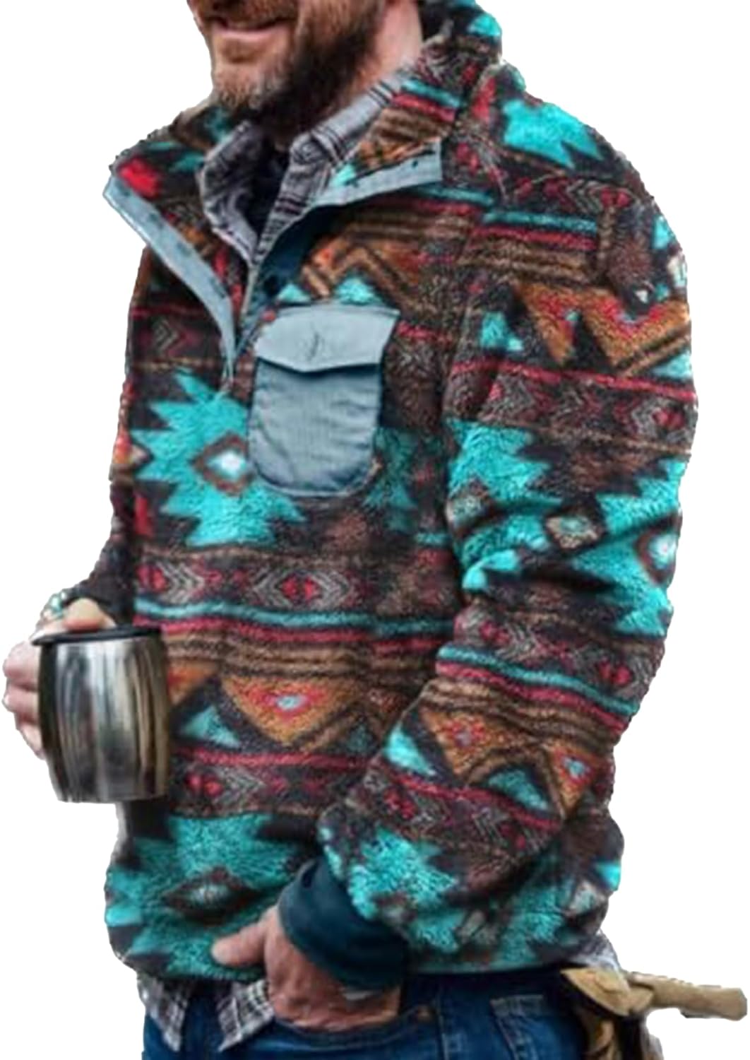 Western Sweatshirts for Men Aztec Fleece Pullover Sweatshirts Mens Vintage Print Fuzzy Sweatshirt