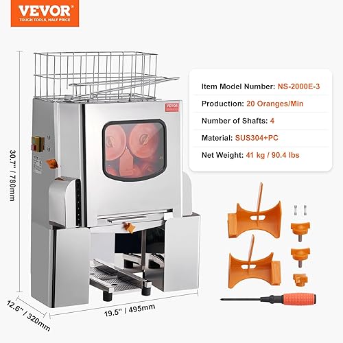 Miniatura 7 de VEVOR Exprimidor de naranja comercial, Extractor automático de jugo de 120 W, Exprimidor naranja de acero inoxidable 20 naranjasminuto, con caja de