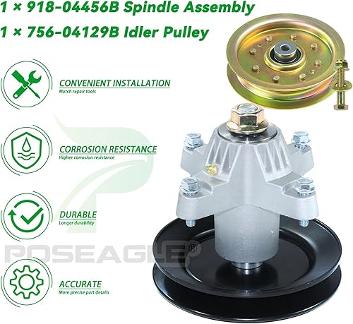 Miniatura 8 de Conjunto de husillo 918-04456B preengrasado con polea tensora 756-04129B que reemplaza 618-04456, 918 04456, 618-04461, 618 04456 para Cub Cadet